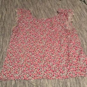 Pink and red flower ruffled shirt